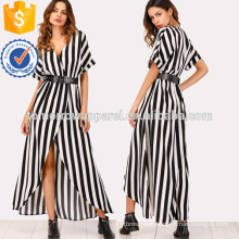 Self Tie Waist Striped Split Front Dress Manufacture Wholesale Fashion Women Apparel (TA3174D)